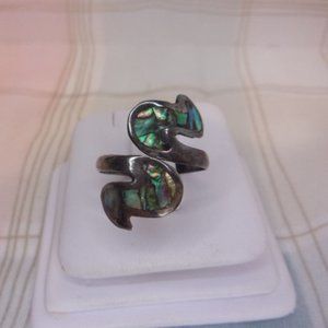 Vintage Silver and Green Abalone Ring